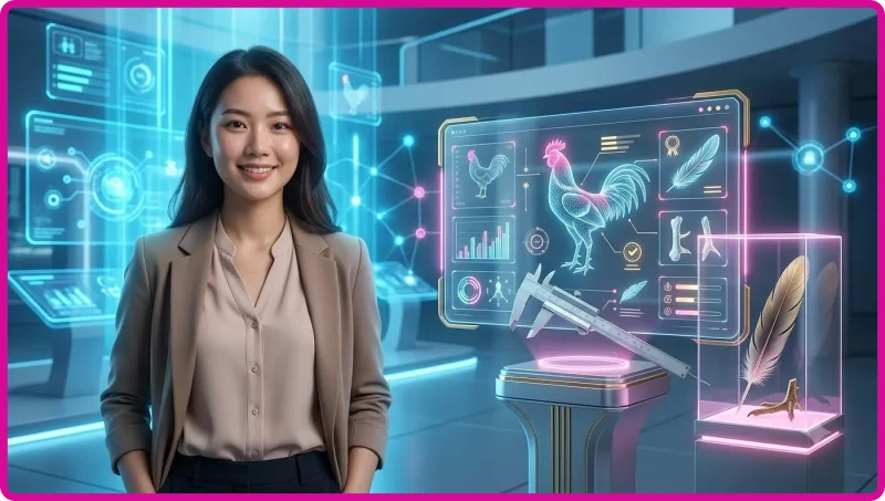 Chi tiết khuôn mặt và đôi mắt tinh anh của gà tre đá cựa
