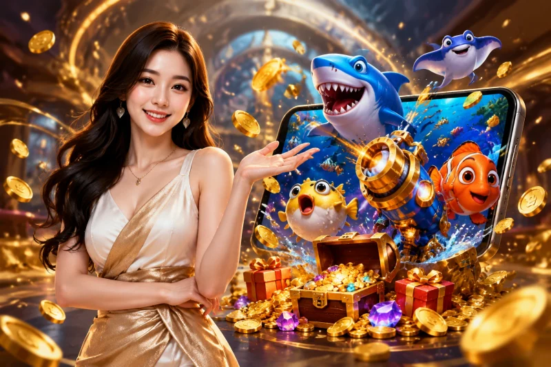 Người chơi trải nghiệm Bắn cá Jun88 trên thiết bị di động, với các biểu tượng tiền thưởng và cộng đồng, thể hiện lợi ích giải trí và kiếm tiền.