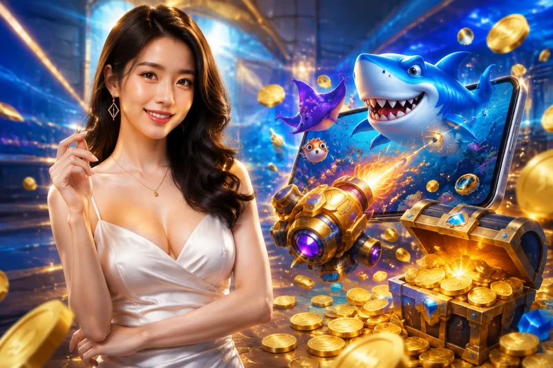 Súng bắn cá hiện đại với hiệu ứng đặc biệt trong game Bắn cá Jun88, minh họa đồ họa 3D sống động và tính năng hấp dẫn.